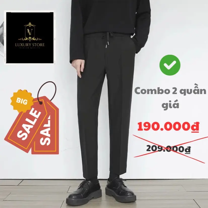 Combo 2 quần âu nam cạp chun from dáng baggy phong cách Hàn Quốc
