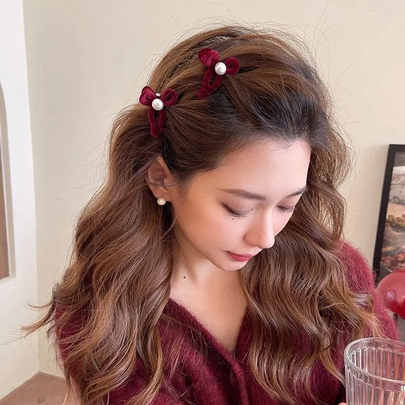 Kẹp Tóc nơ nhung đen đỏ size 4,5cm. kẹp mái hàn quốc