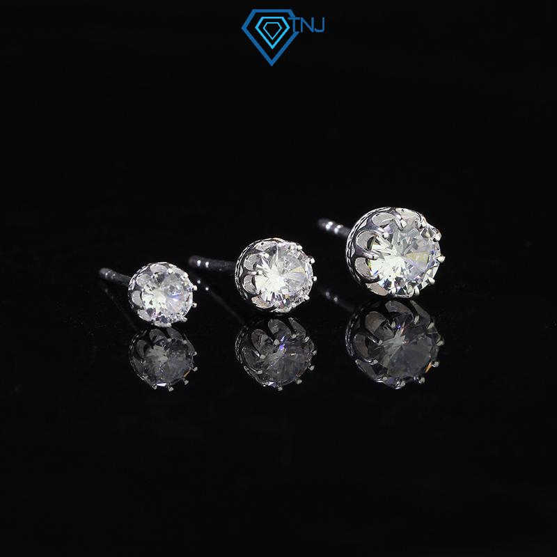 Bông tai bạc TNJ nam nữ đính đá chốt đẩy hình vương miện BTA0000