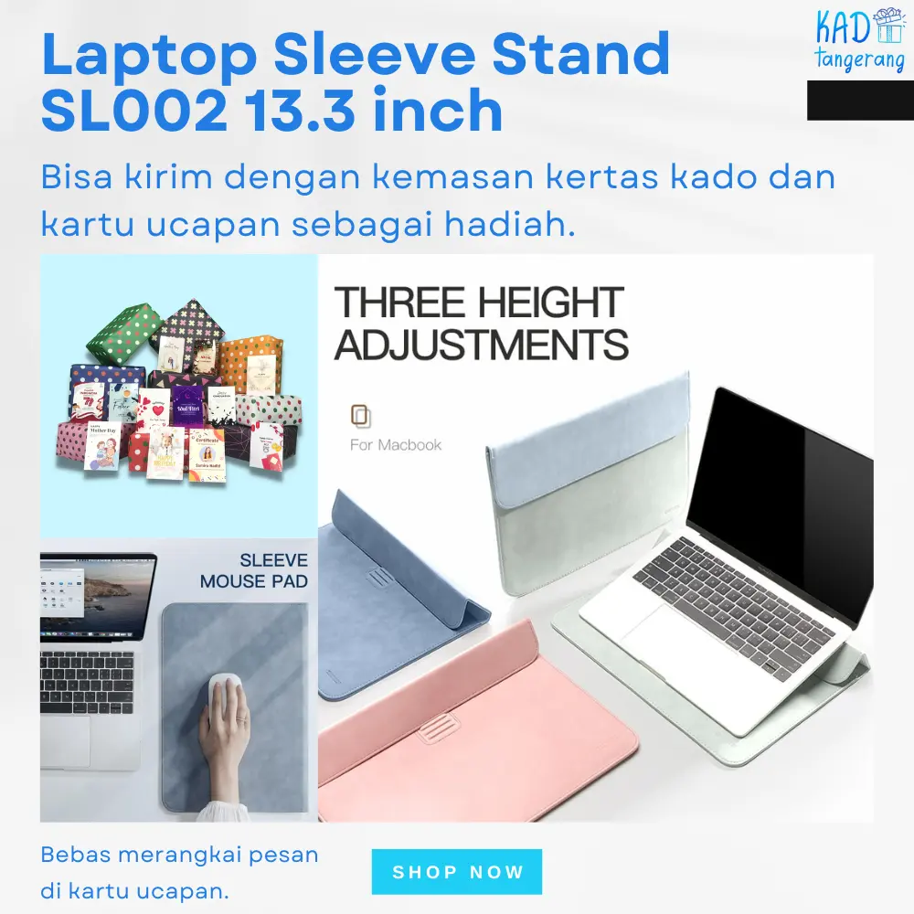 Tas Laptop Multifungsi Sleeve 13.3 inch with Stand Multifungsi Mouse Pad Soft Case Free Powerbag Notebook Waterproof
