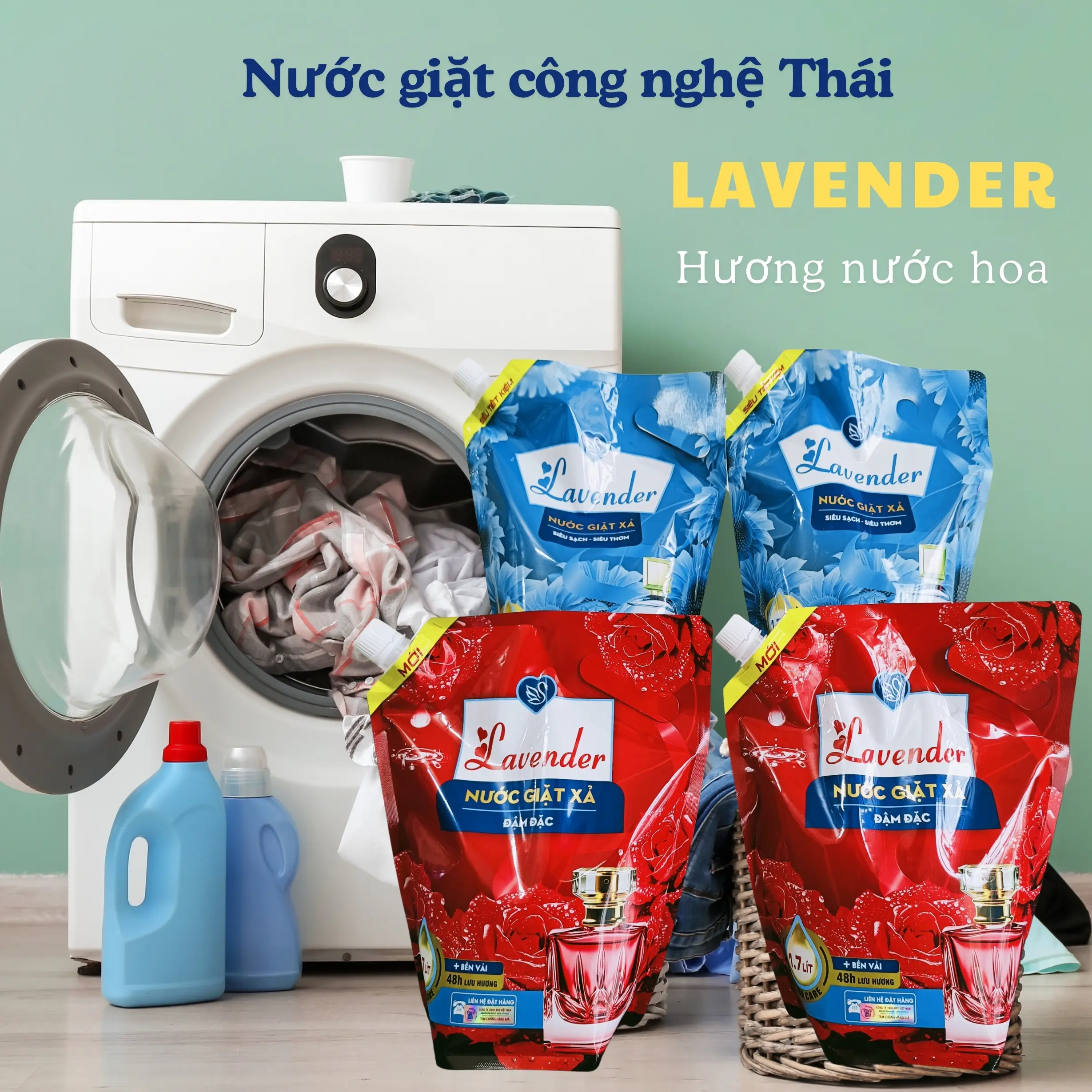 [ Mua 2 tặng 2 ] Nước giặt hương Lavender dạng túi, Giặt sạch, Làm mềm vải, Thơm lâu 48H, 1700ML 1 túi