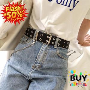 เข็มขัดรูสองแถว สำหรับผู้หญิงและผู้ชาย หัวเข็มขัดรูดาว เข็มขัดหนัง สไตล์พังก์ Y2K กอธิค ฮิปฮอป เข็มขัด สไตล์ร็อก ทำจาก PU สีดำ