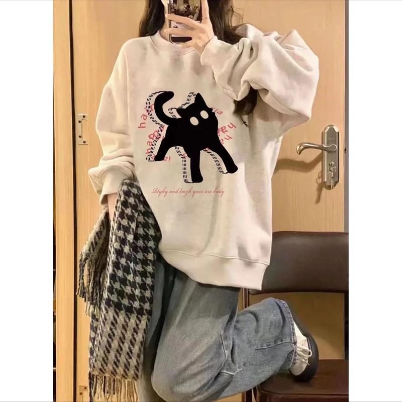 [He.ling] Áo Sweater Bé Mèo Kute - Chất Ép Hàn - Phong Các Douyin - SWTMEO Hoodie Nữ Women hồng 0