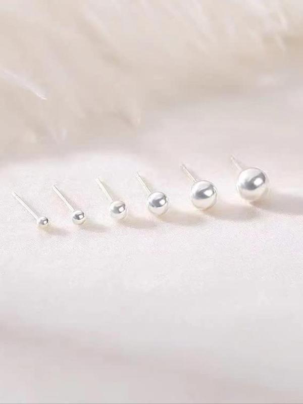 S925 Sterling Silver Round Ball Design Stud Earrings, 1/4/6 Pairs Fashionable Mixed Size Stud Earrings for Women & Men, Trendy All-match Jewelry for Birthday Gift 6