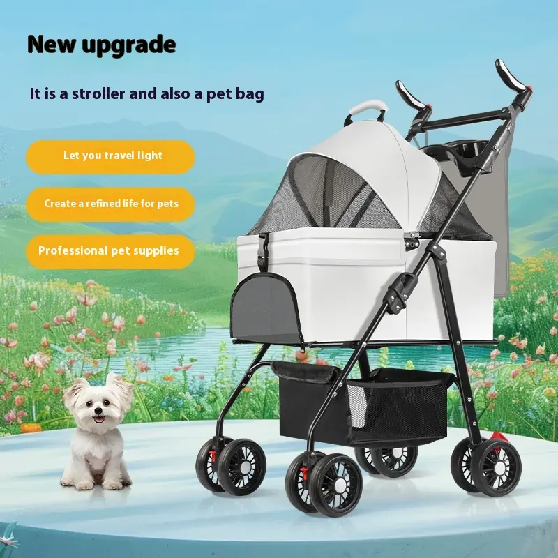 Pet Stroller Cat Outdoor Small Stroller Pet Dog Teddy Hand Push Lightweight Foldable Dog Walking Stroller