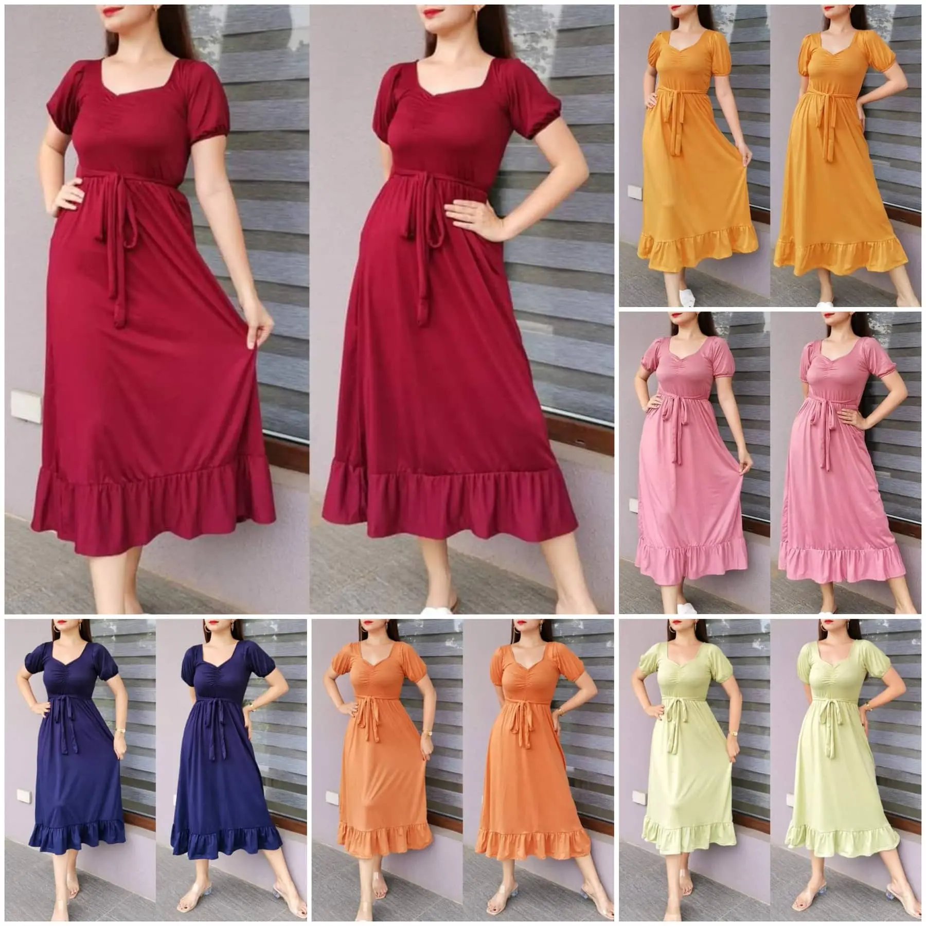 NEW THALIA MAXI LONG DRESS SOLID PLAIN COLOR 100% COTTON STREACHABLE Casual Fabric