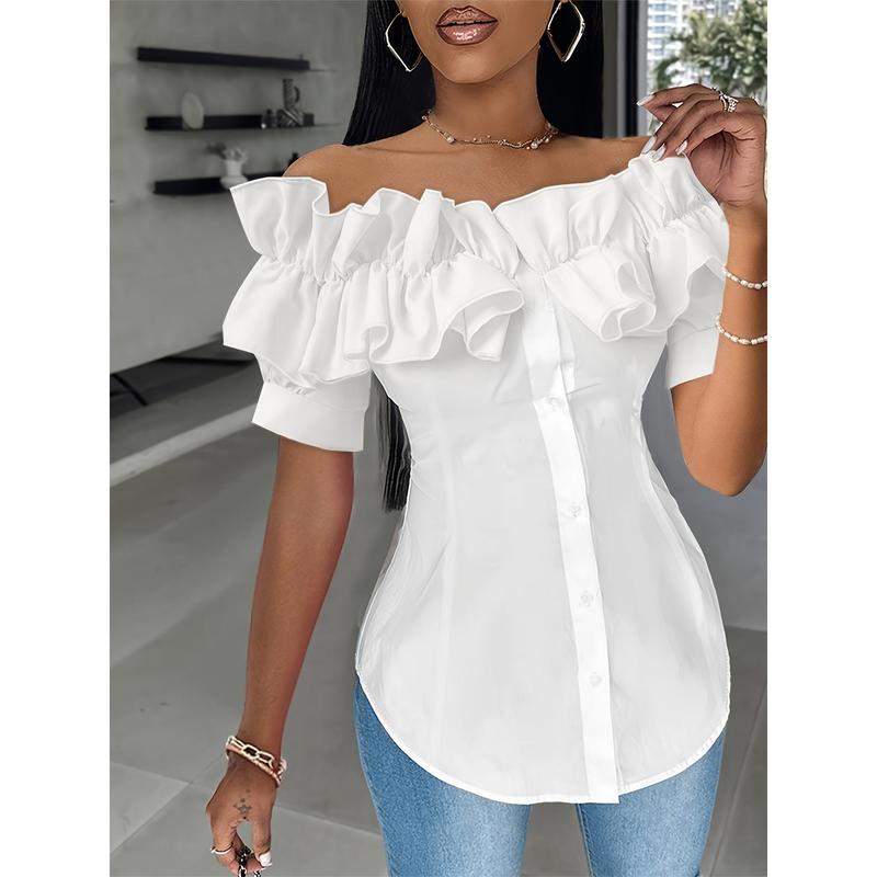 Off-Shoulder Knit Top With Trimmed Ruffles main image 1