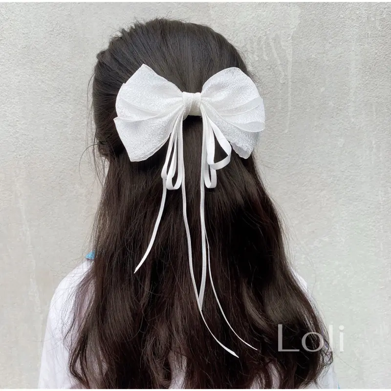 Kẹp tóc nơ nhiều lớp đuôi ruy băng dài phong cách cổ điển dễ thương kẹp  hàn  quốc  lã  lơi set  trâm  cài Áo Sơ Mi sét keptoc Tất thể thao len trễ oct ieu thu