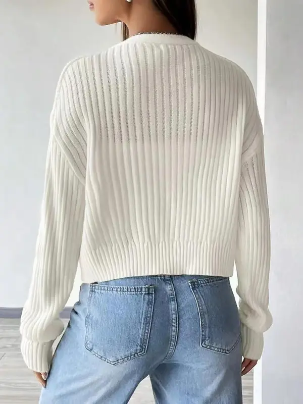 Women's Plain Button Front Drop Shoulder Cardigan, Casual Solid Long Sleeve V Neck Knitwear for Fall & Winter, Women's Clothing for Daily Wear, Workwear for Women, Go Out Tops, Womenswear 7