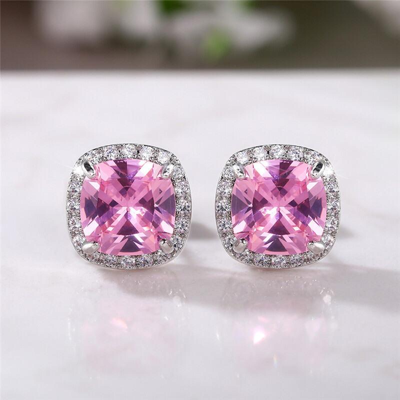 Product Introduction of Huitan Bright White/Yellow/Pink CZ Stud Earrings for Women Fashion Contracted Jewelry High Quality Wedding Engagement Earrings 20