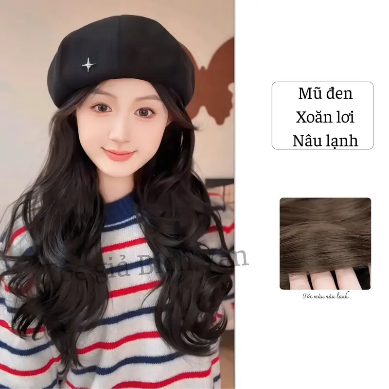 Tóc giả có mũ đội thời trang Bích Vân , mũ nồi tóc giả Hàn Quốc 2