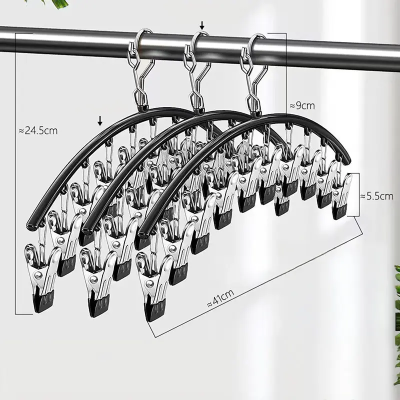 Móc treo quần áo trẻ em Living C , móc inox treo tất vớ đồ lót 8 Kẹp và 10 kẹp chống rơi 1