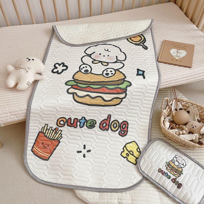 Product Introduction of Cartoon large edition printed cool silk baby anti slip cool mat 60x120cm two-piece set with buckwheat core mattress pillow combination 2