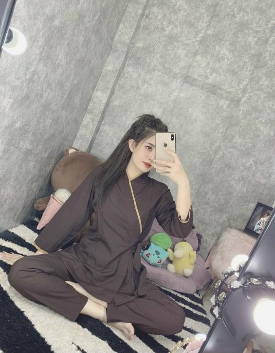 Dodichuagiasi Đồ Lam Đi Chùa Mẫu XÉO NƠ CHƠN KHÔNG THÊU CÓ DÂY THẮTEO VẢI KATE DÀNH CHO NỮ Áo Women Top Quần Áo Phật Tử Big Size