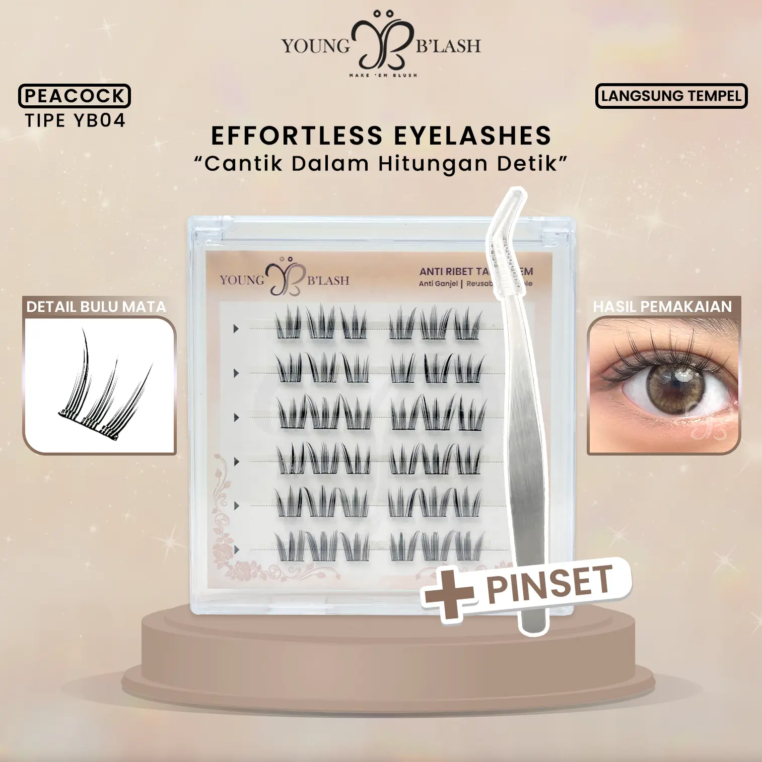 LANGSUNG TEMPEL | YB04 Peacock youngblash Eyelash Extension TANPA LEM Bulu Mata Palsu PINSET Bulumata | Eye Makeup