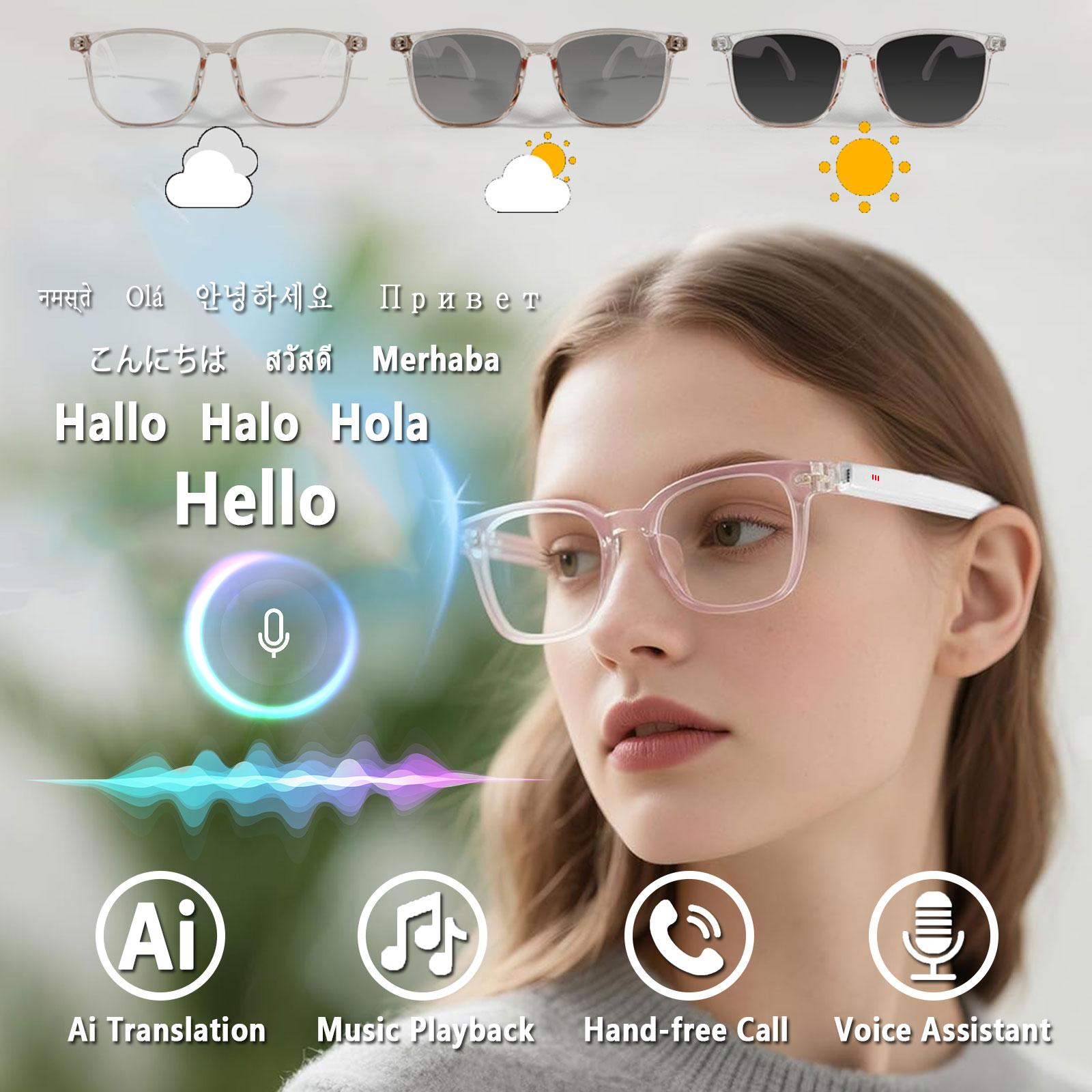 Smart AI translation audio glasses, real-time app translation in over 160 languages, light-sensitive color-changing lenses - Image 2