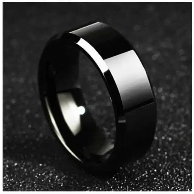 Cincin Hitam Titanium Stainless Steel Sisi Segi Anti Karat Selamanya Fashion Ring Black