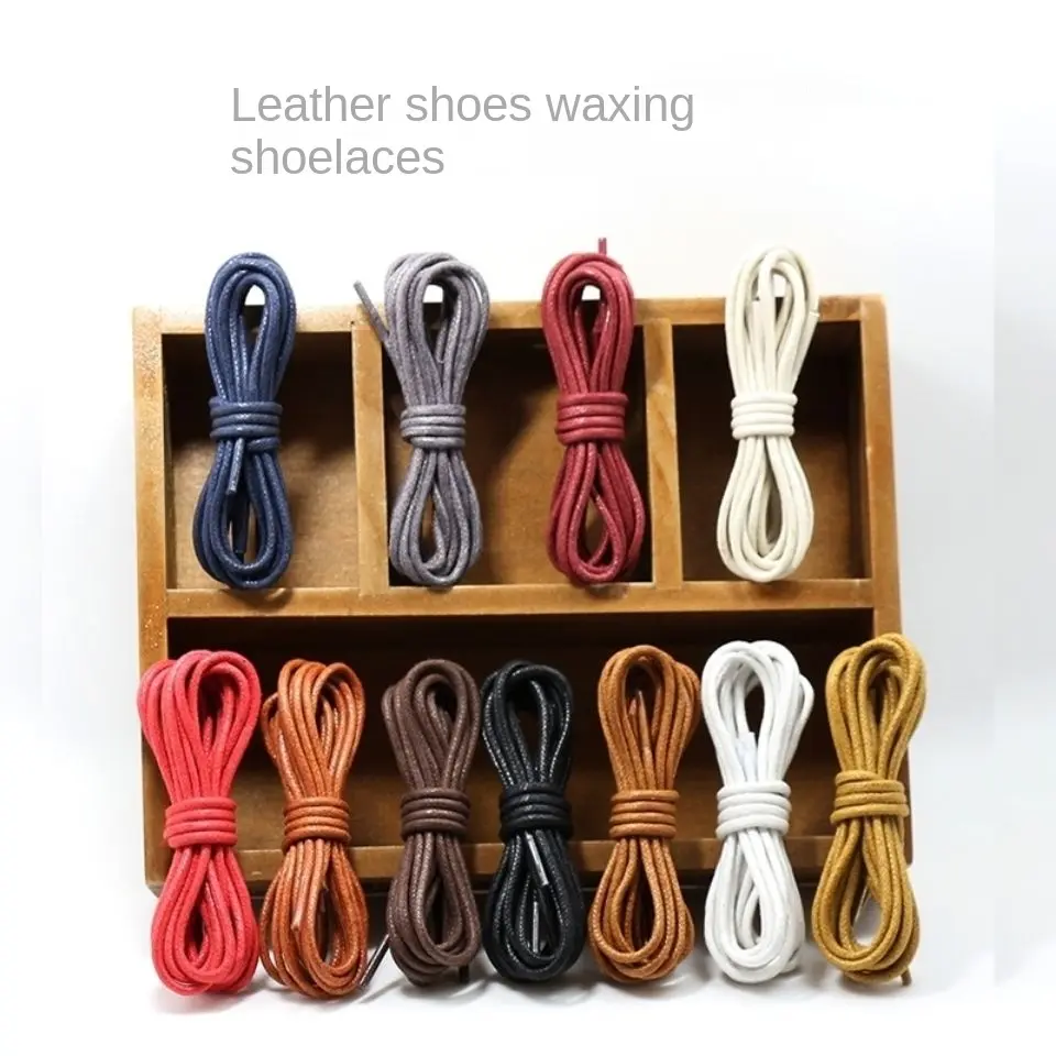 Leather Shoes Waxed round Shoelace Thin Knight Leather Boots Black White Brown Red Navy Blue Men and Women All-Matching