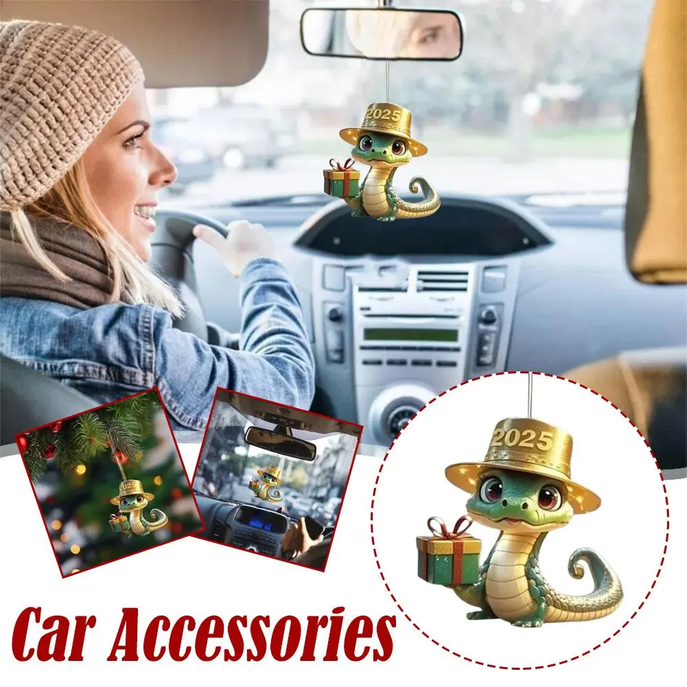 2025 Christmas Hat Acrylic 2D Little Dragon Flat Car Decoration Holiday Party Pendant