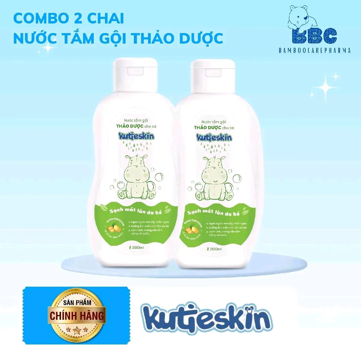 Combo 2 chai nước tắm gội thảo dược Kutieskin Cho Bé daugo ichobe nuoctam  goi tambe so sinh kem  duong thaoduoc nuoctam  chobe