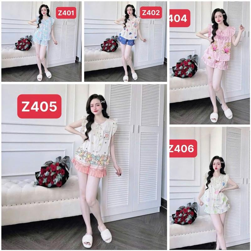 Bộ Ngủ Pyjama Cộc Tay Quần Ngắn Lụa Xước - Đồ Bộ Mặc Nhà Tiểu Thư Sang Trọng