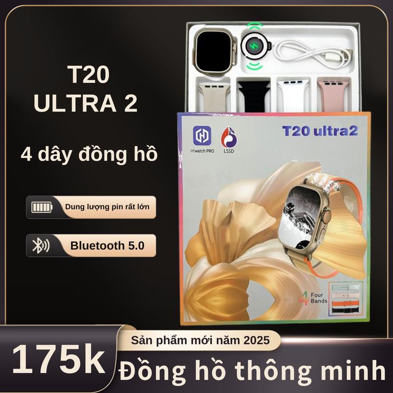 Bộ Đồng Hồ Thông Minh T20 ULTRA2, 4 Dây Đeo Đồng Hồ, Mới Nhất, Dành Cho Nam Và Nữ, Đồng Hồ Thể Thao, Màn Hình Cảm Ứng HD 2.01 ", Trả Lời & Gọi Ra, Bluetooth Nhạc, Máy Tính, Đồng Hồ Bấm Giờ, Tương thích với Android và iOS