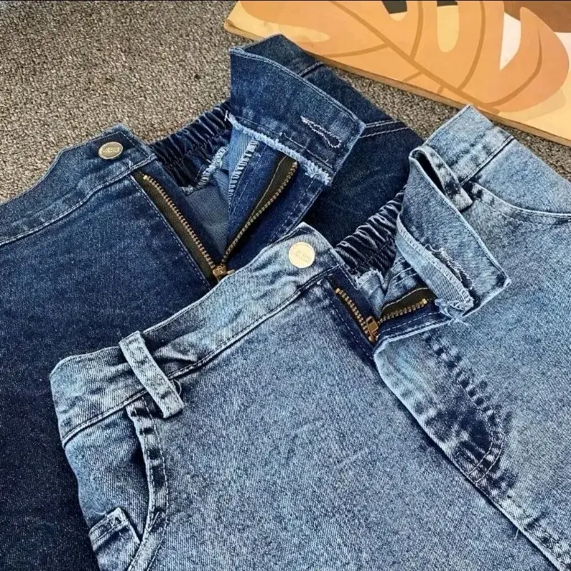 Rok Jeans Wanita Cargo Denim Karet | Rok Cargo Jeans Belah depan Korean Style 5