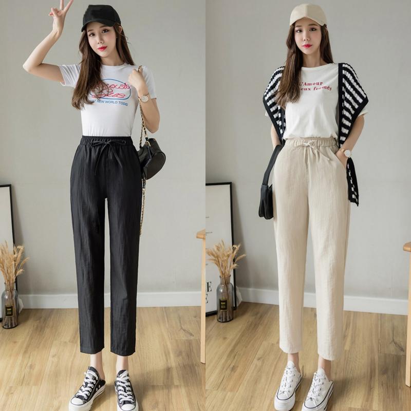 Quần baggy nữ cạp chun chất vải đũi xước cạp cao lưng chun kiểu dáng dài mềm mịn Quần đũi dài mặc ở nhà đi chơi biển chất mát đẹp Pants Denim Women Pants