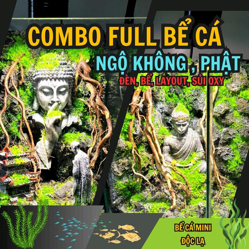 [ Bể cá mini tượng ngộ không, tượng phật ngồi thiền ] Full combo đầy đủ, layout tiểu cảnh setup sẵn chỉ cần thả cá, gồm bể kính, lọc, đèn, sủi oxy nuôicá