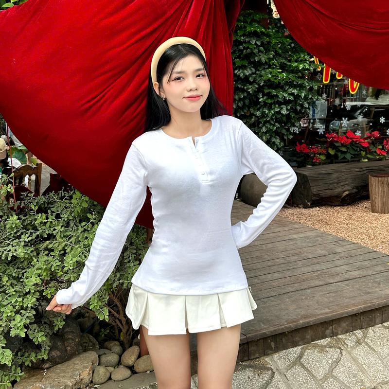 Áo dài tay nút nữ màu trắng bigsize hàng đẹp giá tốt chất thun cao cấp co giãn 4 chiều mềm mịn thấm hút mồ hôi hot hit
