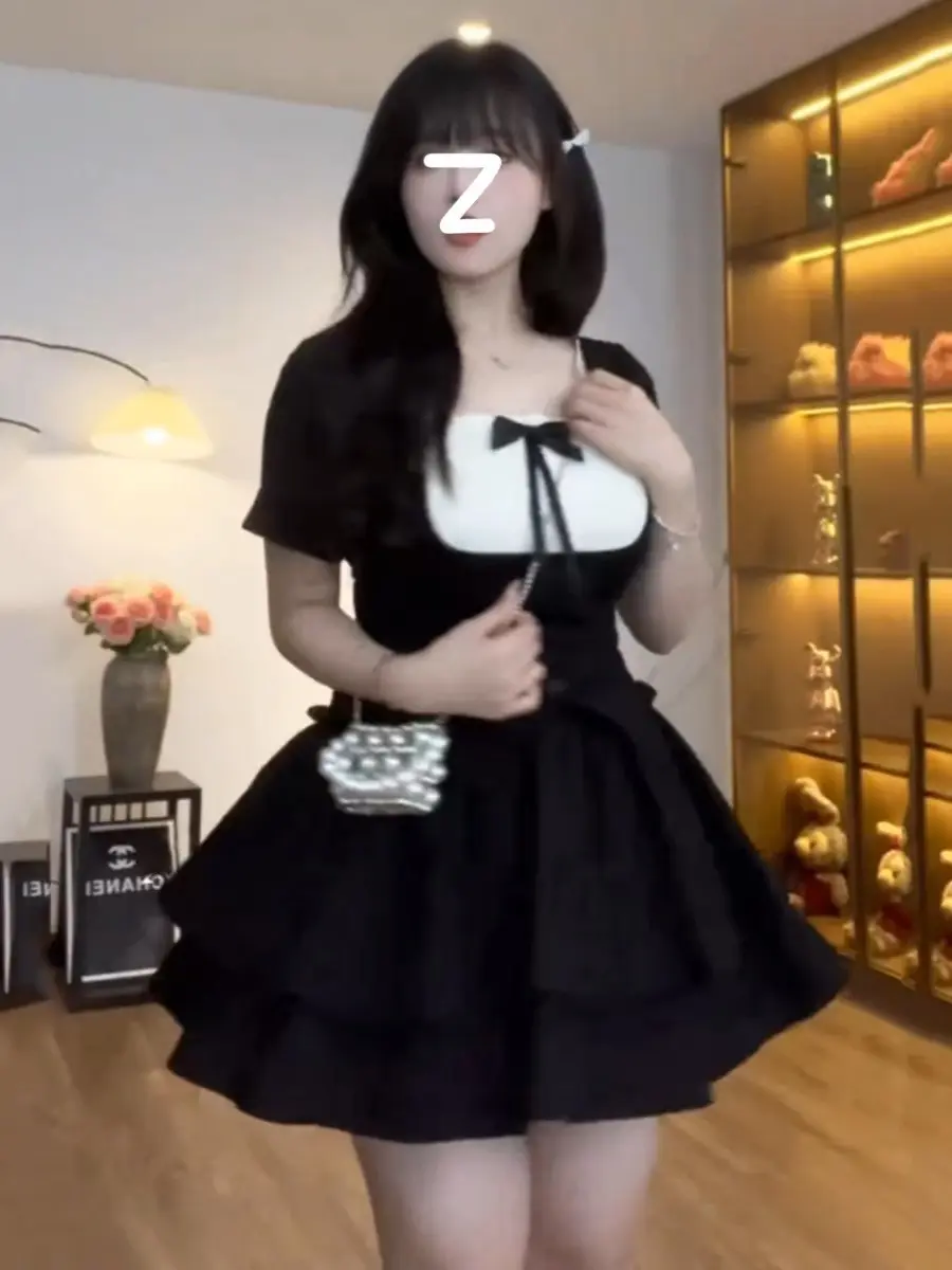 SET váy rúm nơ bigsize vải cotton lạnh 40-90kg. Thời trang bigsize dễ thương nữ dress H31 Women Top