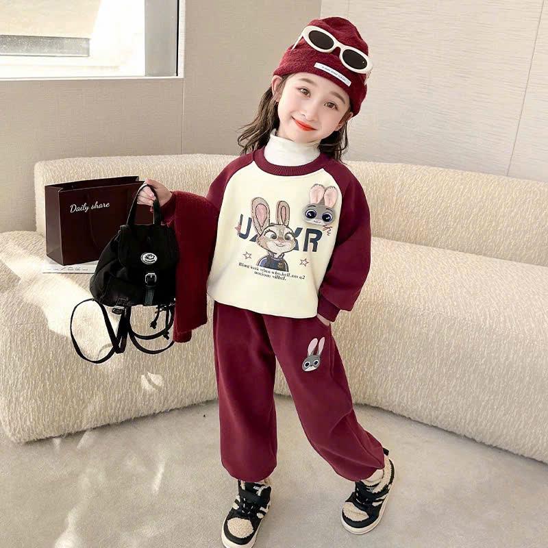 Set bộ quần áo thu đông dành cho bé gái từ 3 tuổi đến 10 tuổi, mẫu Thỏ xinh, chất vải nỉ bông dày đẹp mềm mịn, đủ size từ 10kg đến 32kg