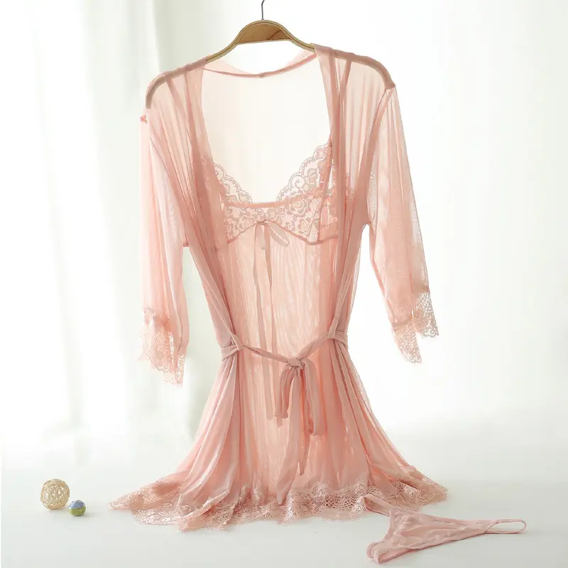[Trend] Lingerie Setelan Jubah Wanita + Celana Dalam Berenda Set Gaun Malam Dress Tidur 1204 0