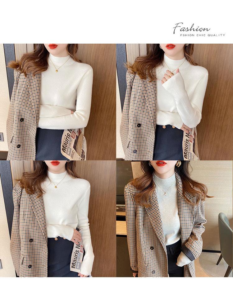 Product Introduction of High-End Western Style Inner Wear Bottoming Shirt for Women 2024 Spring and Autumn New Style Wooden Ear Mock Neck Sweater Knitwear Top 13