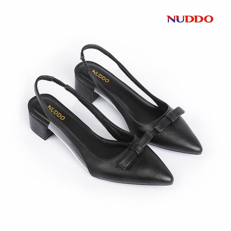Giày công sở nữ cao gót 3 phân mũi nhọn đế vuông dáng Slingback phối dây sau đẹp thời trang cao cấp Nuddo N042 Shoes DéP Sandals 1