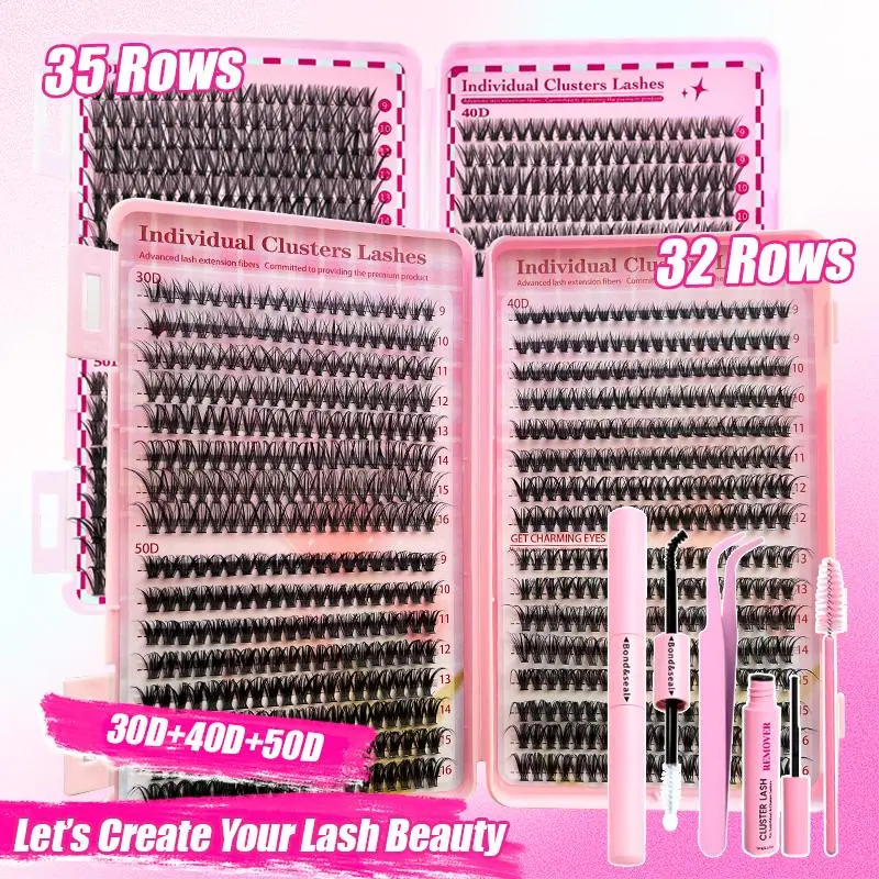 Upgraded Eyelash Extension Kit with Eyelash Glue & Remover & Tweezers & Brush, 1 Set 9-16mm 30D & 40D & 50D Mixed Individual Lashes, Professional Eye Makeup Accessories, Pretend Makeup Kit, Eyelashes Gift for Girlfriend, Volume Individual Lashes 0