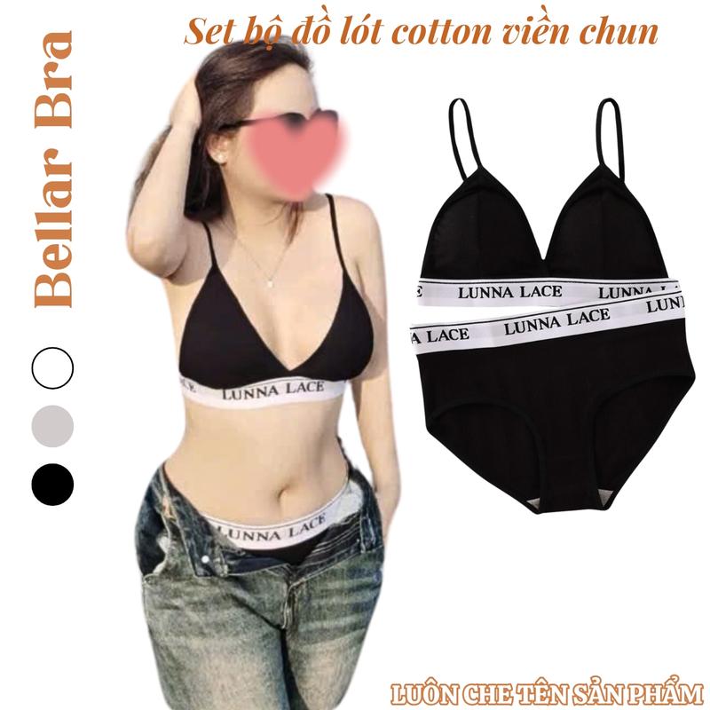 Set bộ đồ lót nữ Bellar Bra - Top Bikini đi biển, Áo Bra 2 mảnh mút mỏng, quần lót cotton gân tăm tôn dáng sexy Women Màu Trắng Xám Đen B8812 - Tết