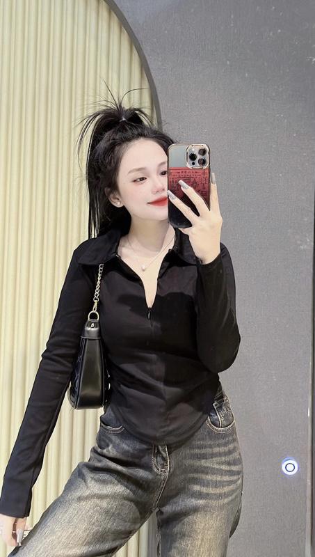 Product Introduction of Áo thun tay dài nữ cổ bẻ phối khoá kéo dáng ôm sát body (Tay dài khoá kéo) Top Women 7