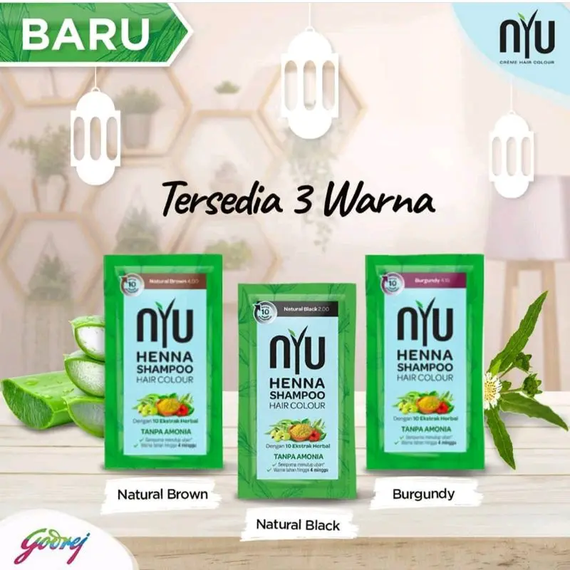 NYU HENNA SHAMPOO HAIR COLOUR/NYU HENNA SHAMPOO PEWARNA RAMBUT PER PCS 20ML Warna Tahan Lama 1