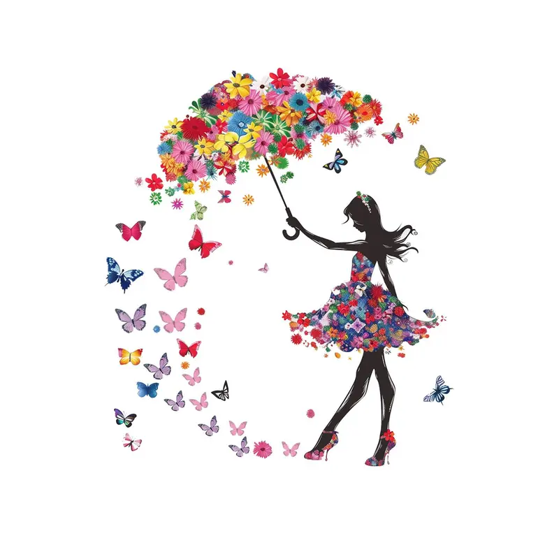 Butterfly Flower Umbrella Girl Switch Sticker Decorative Wall Sticker Bedroom Switch Socket Sticker Self-adhesive 4