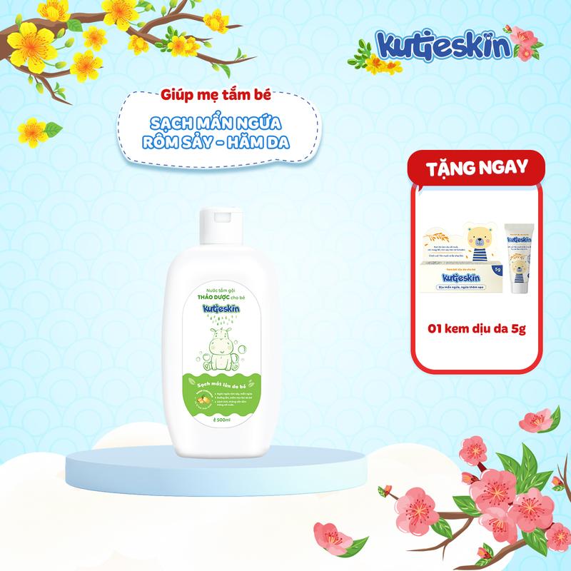 Nước tắm gội thảo dược cho bé Kutieskin 500ml - Nano Curcumin, Chiết xuất 12 loại dược liệu chuẩn hóa