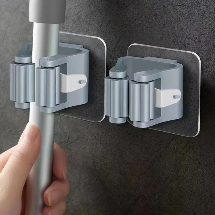 Wall-Mounted Mop Holder - No Drilling Required, Durable Bathroom/Kitchen Mop Hanger With Hook For Organized Storage