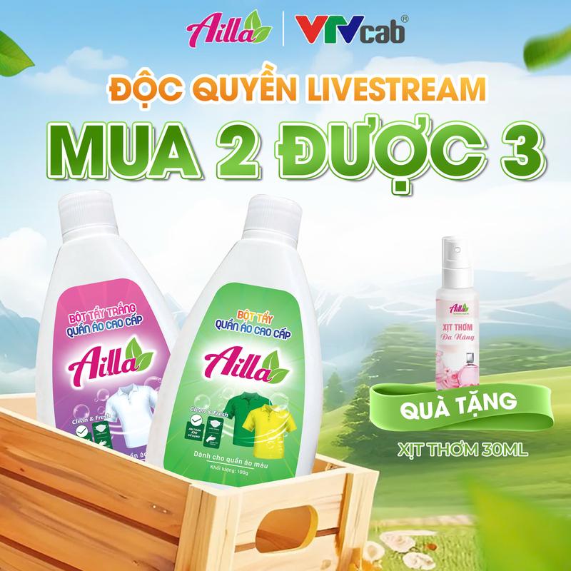{Mua 2 được 3} 2 Chai Bột Tẩy Mốc Quần Áo Cao Cấp Ailla Làm Sạch Áo Quần Ố vàng - An toàn Không Phai Màu Tặng 1 Chai Xịt Thơm Quần Áo