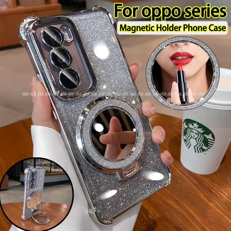 OPPO Reno 12 11 10 Pro Casing OPPO Reno 11 11F 12F 10 5G Casing Clear Jelly Shockproof Case Glitter luxury with Camera Lens Cover Protector make-up mirror Phone holder Stand Phone stand
