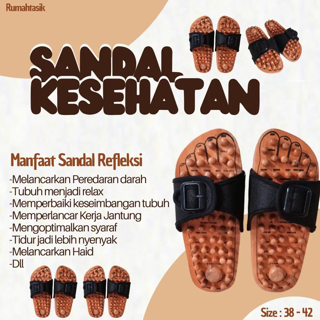Sandal Kesehatan / Sandal Refleksi / Sandal Kesehatan Rematik Bahan Kayu Berkualitas Menyembuhkan Tubuh