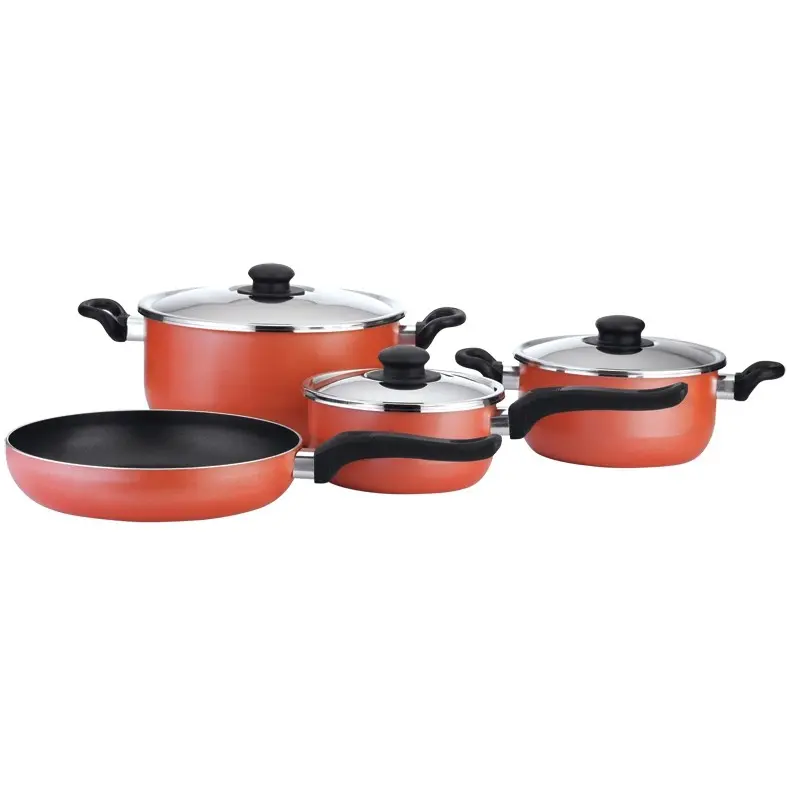 Premier Non Stick Aluminium Cookware HG-503 Set of 7 Pieces - 2 x Stewpot W Lid, 1 x Saucepan W Lid, 1 x Frypan