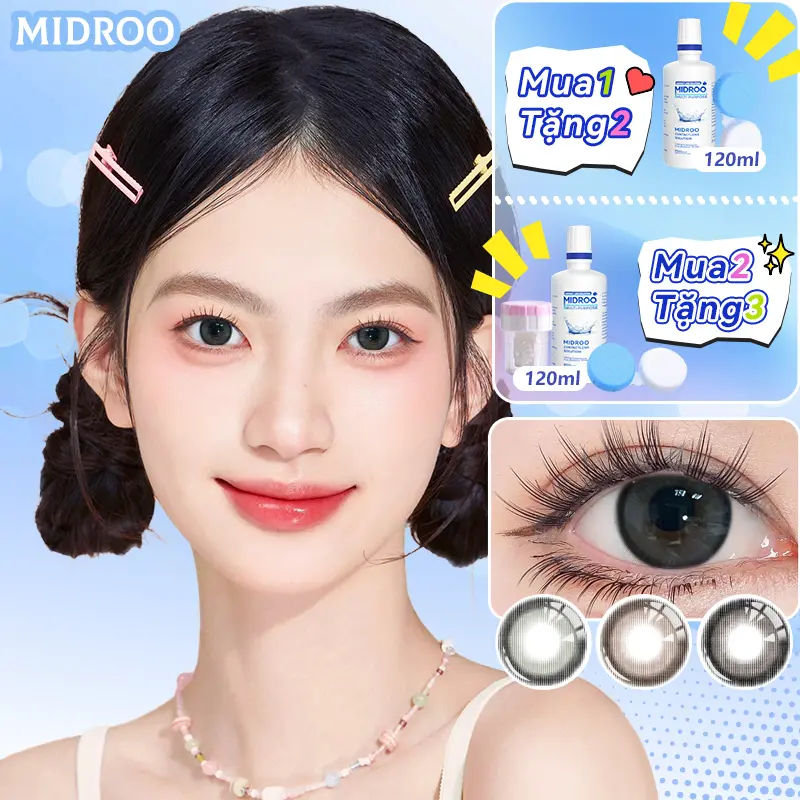 [Mua 1 Tặng 2] Labonita 1Cặp Lens 0-6 Độ Kính áp tròng Xám  Đen Lens 14.2-14.5mm lens 1 năm for cô gái
