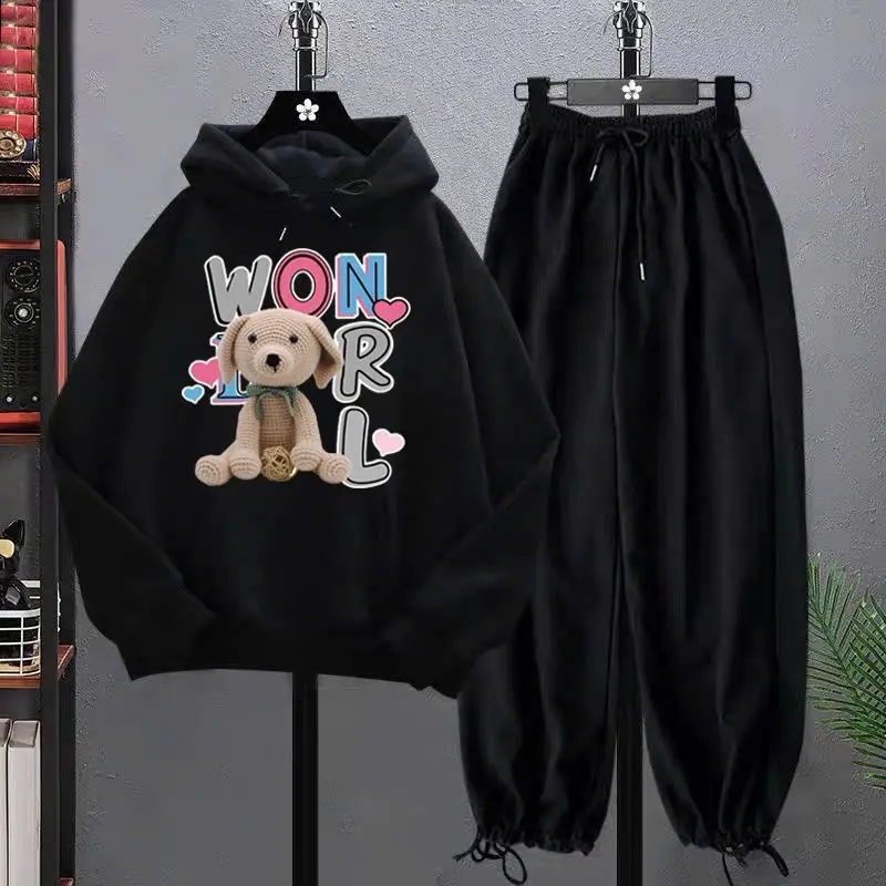 Sét áo hoodie CUN WON kèm quần bom dây rút, chất liệu áo nỉ cotton, quần chất sạn da cá, size từ 40kg đến 57kg - Women, Nữ
