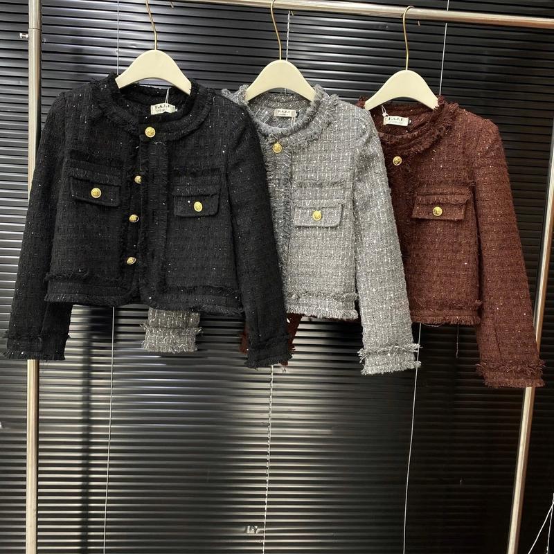 Áo Khoác Dạ Kim Tuyến Hai Năp Túi Cổ Tròn Nữ Áo Dạ Tweet Thời Trang Phong Cách Ba Màu Viền Cổ Tua Rua Hỗ Trợ Kích Cỡ 45-60kg Chất Liệu Cao Cấp - Women