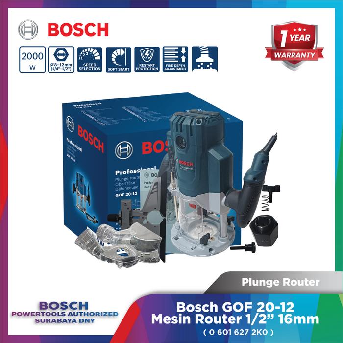Gambar Mesin Router 1/2" Bosch GOF 20-12 Plunge Router 16mm Corded 2000W dari Bosch Tools Authorized DNY Kota Surabaya Tokopedia